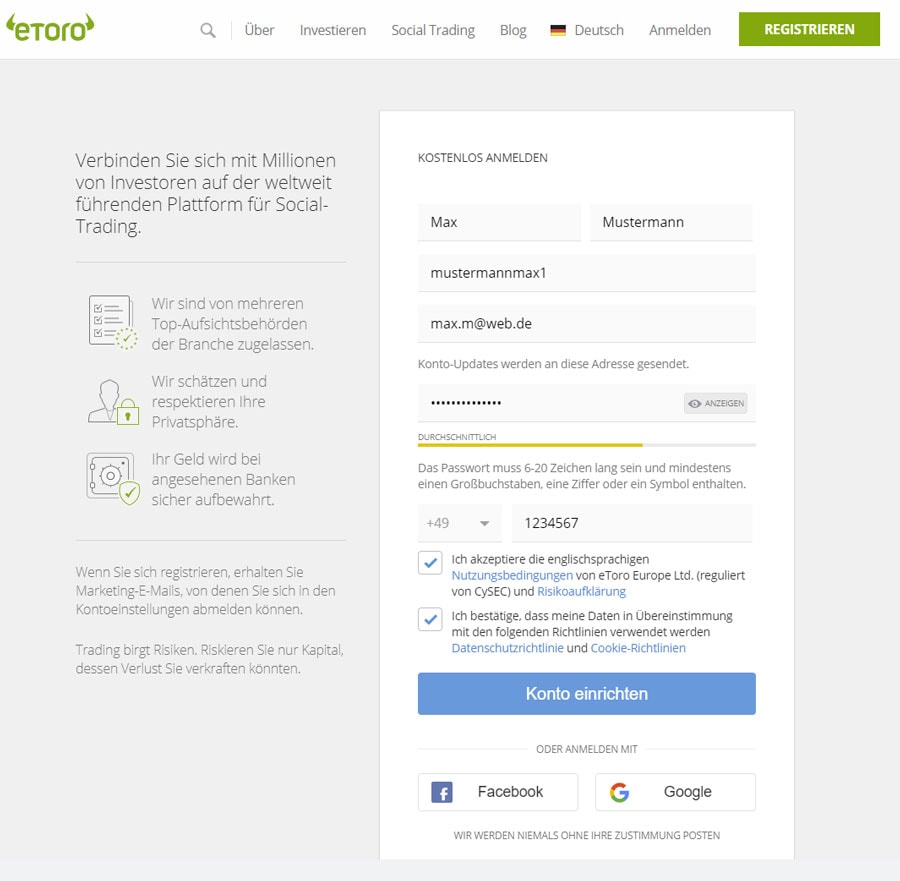 Ethereum kaufen - Anmeldung eToro